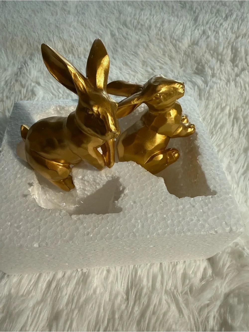 Gold Ceramic Rabbit Figurine Set 2pc Modern Bunny Statue Home Art Decor Gift